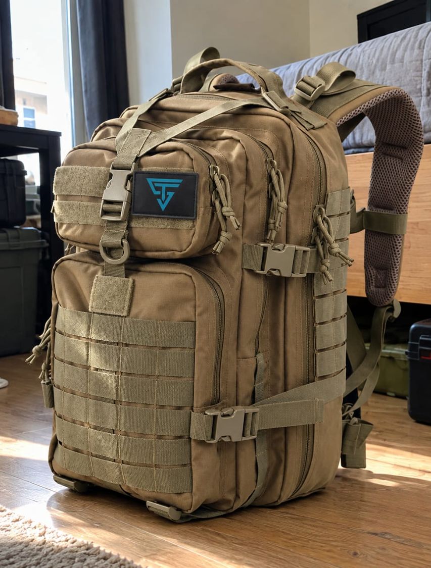 Coyote tactical backpack with MOLLE webbing